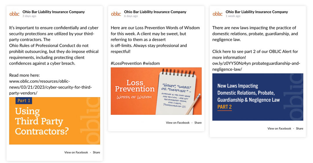 OBLIC | Ohio Bar Liability Insurance Company | Ohio Bar Association | Peebles Creative Group | Social Media | Website Design